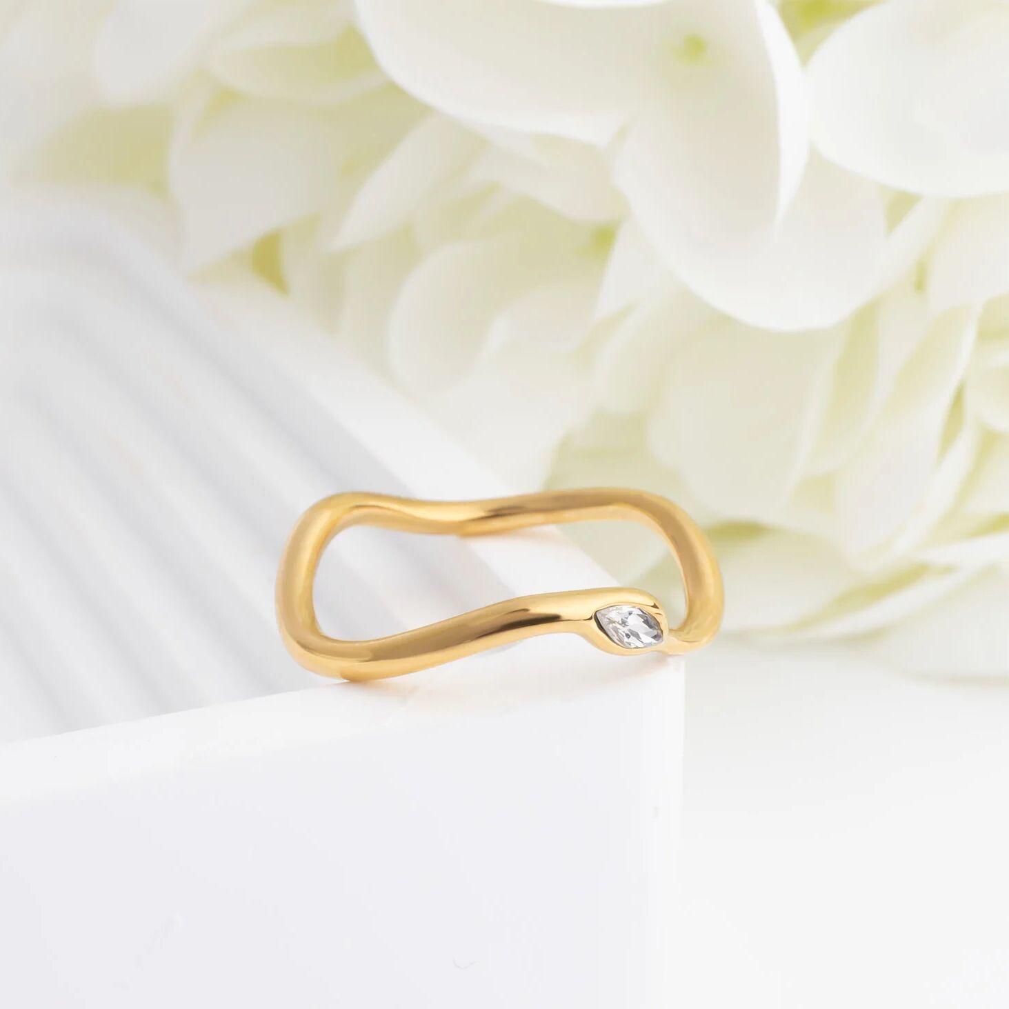 18K Gold PVD Stone Abstract Stacking Ring