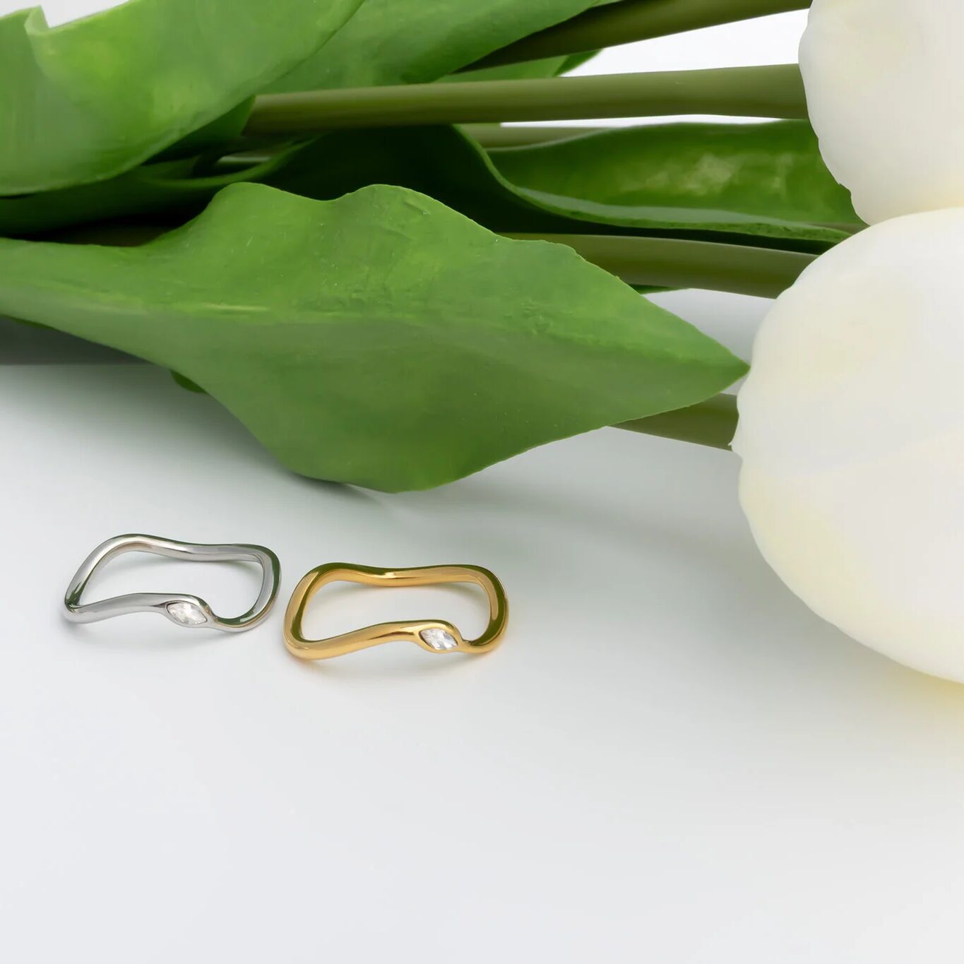 18K Gold PVD Stone Abstract Stacking Ring