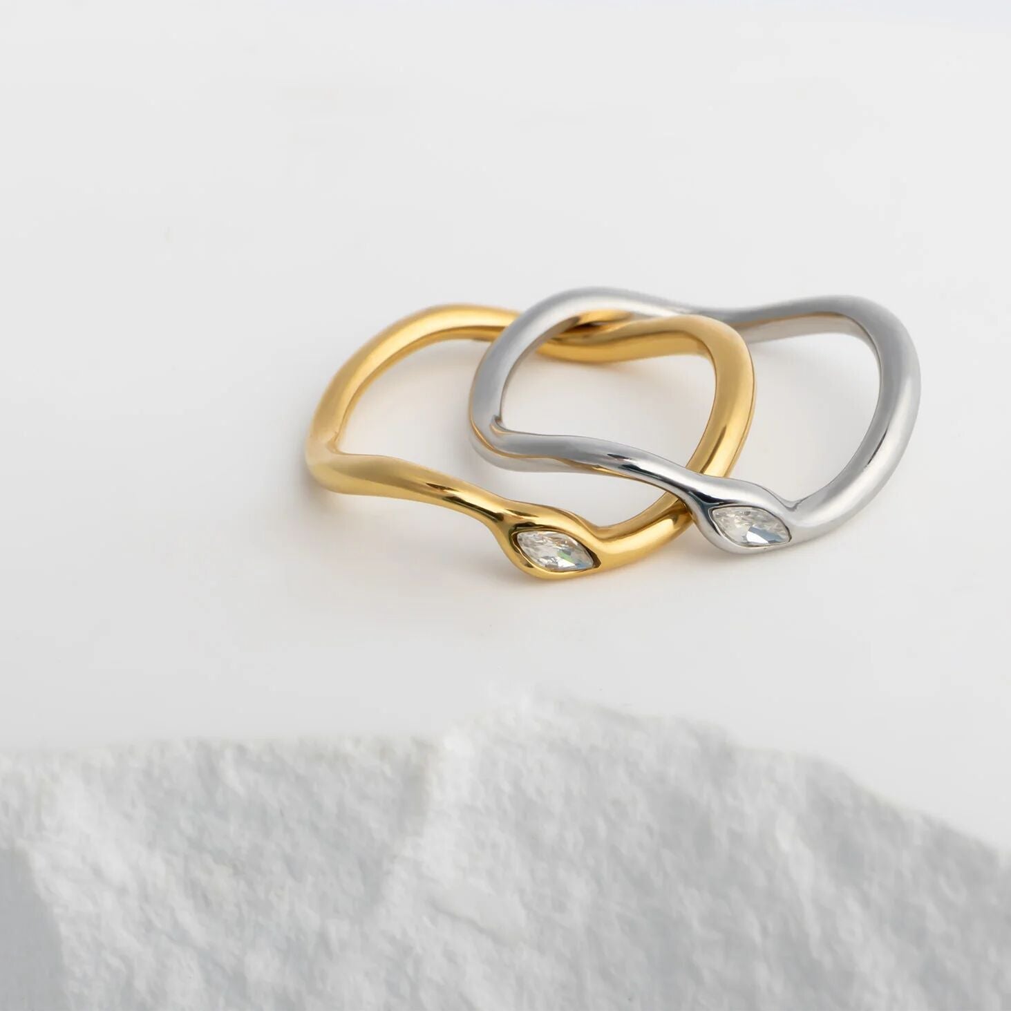 18K Gold PVD Stone Abstract Stacking Ring