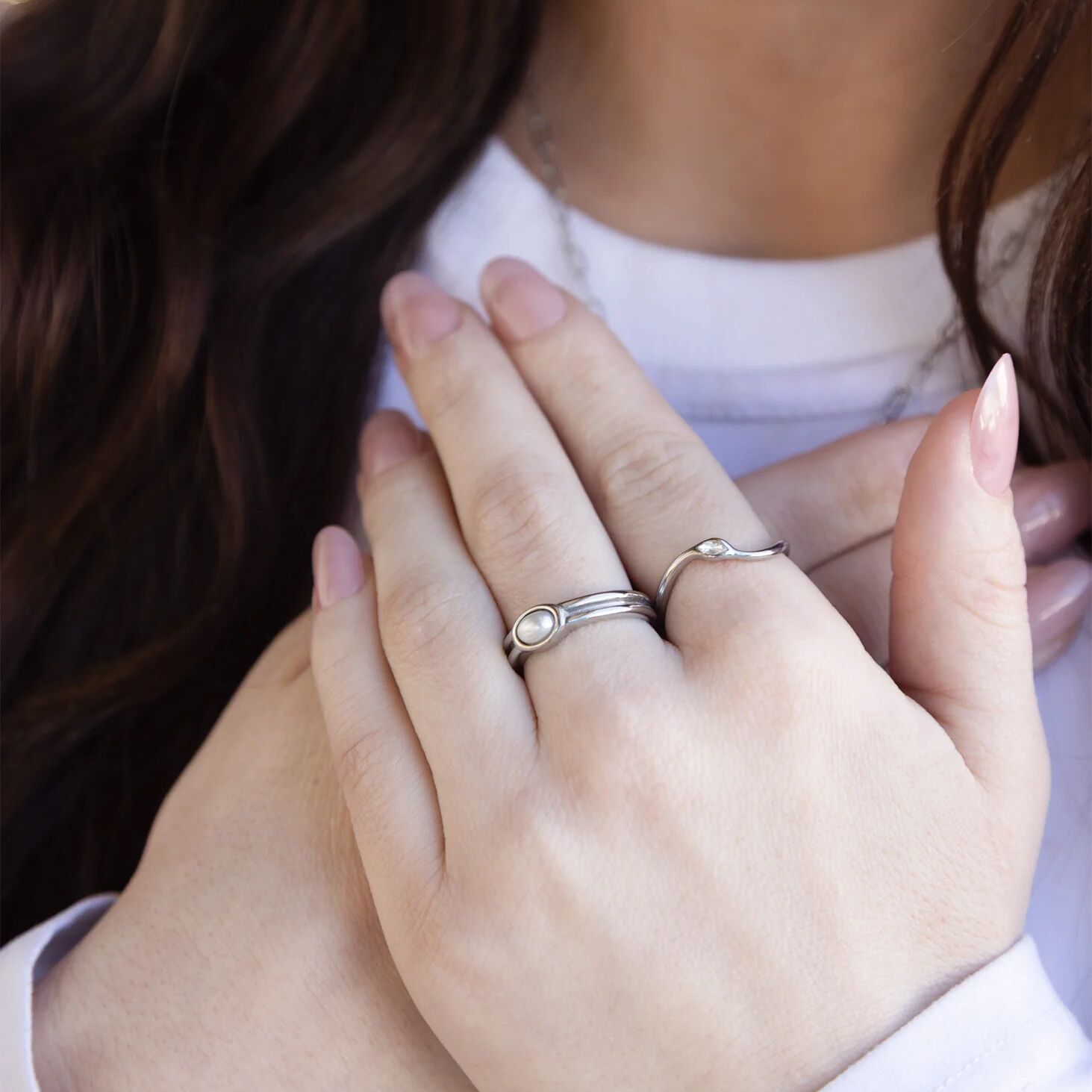 18K Gold PVD Stone Abstract Stacking Ring