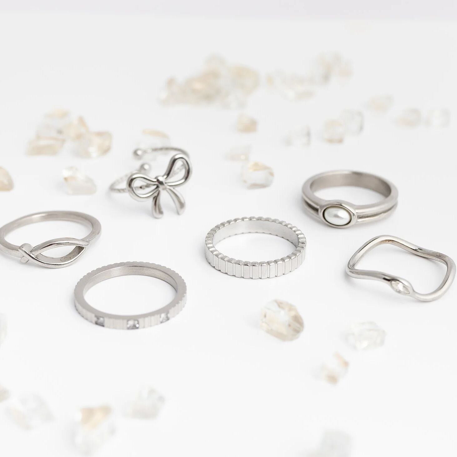 18K Gold PVD Stone Abstract Stacking Ring