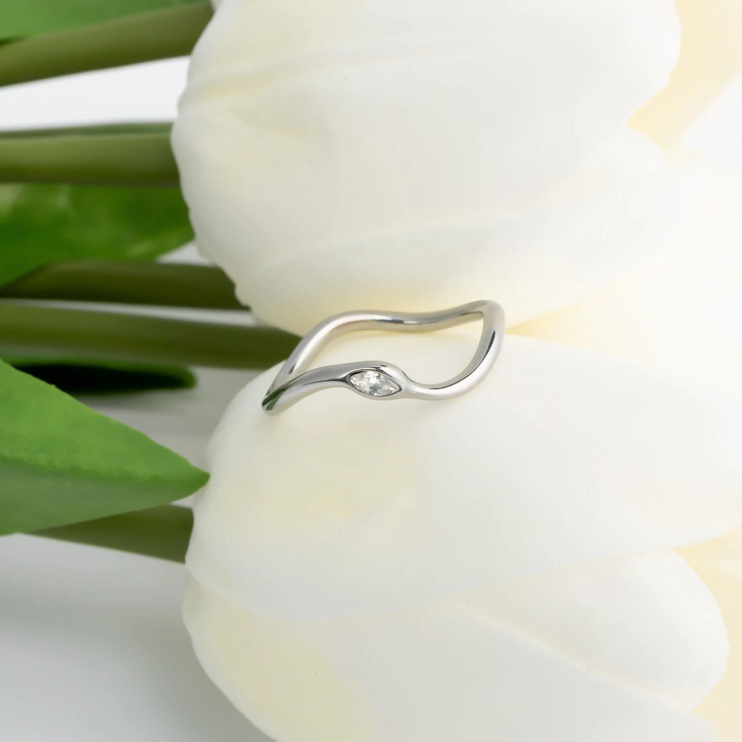18K Gold PVD Stone Abstract Stacking Ring