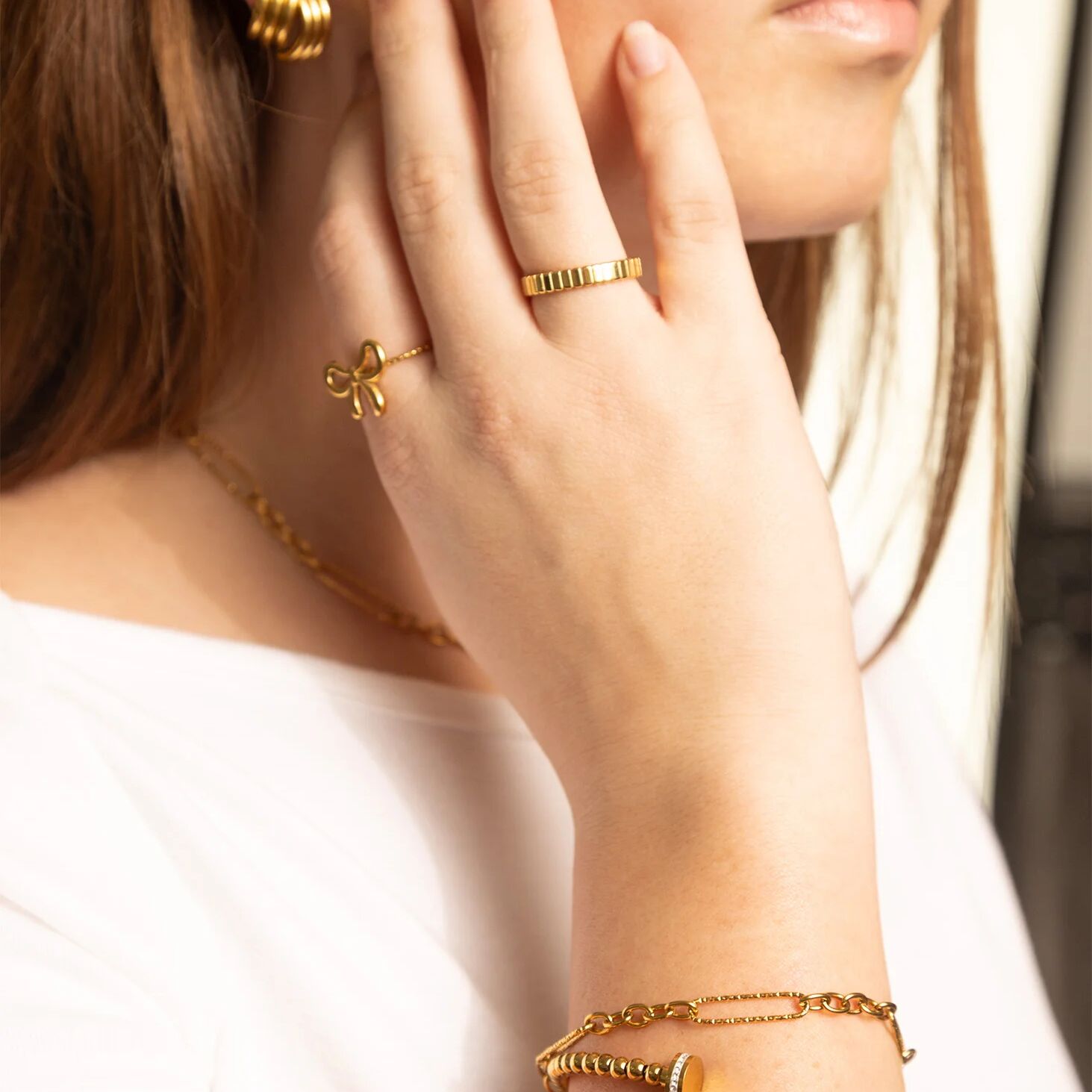 18K Gold PVD Stainless Steel Fluted Stacking Ring