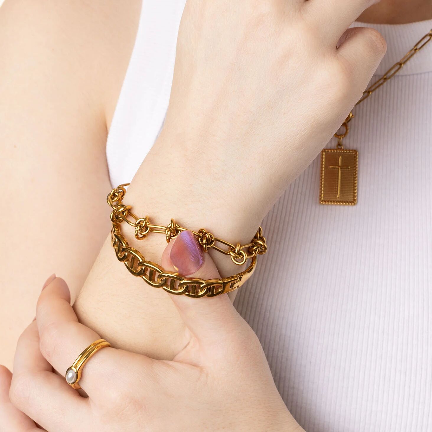 18K Gold PVD Stainless Steel Fluted Stacking Ring