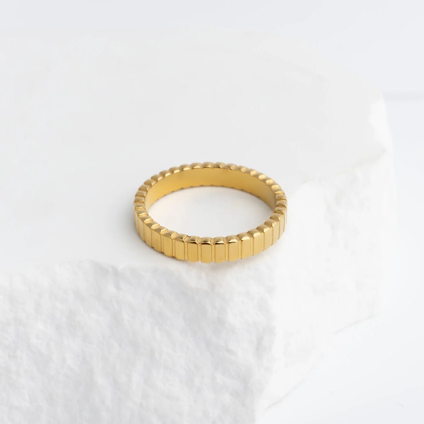 18K Gold PVD Stainless Steel Fluted Stacking Ring