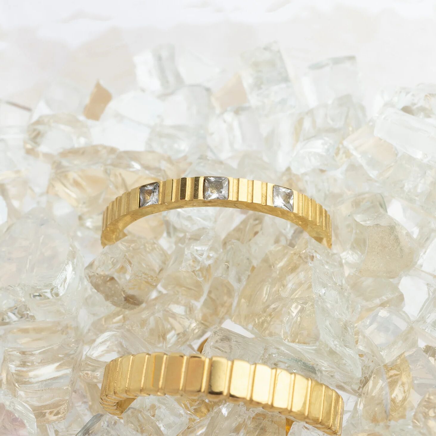 18K Gold PVD Stainless Steel Fluted Stacking Ring