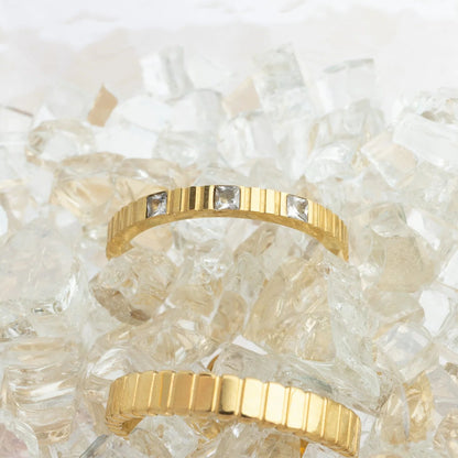 18K Gold PVD Stainless Steel Fluted Stacking Ring