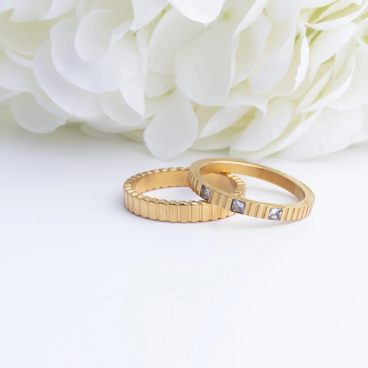 18K Gold PVD Stainless Steel Fluted Stacking Ring