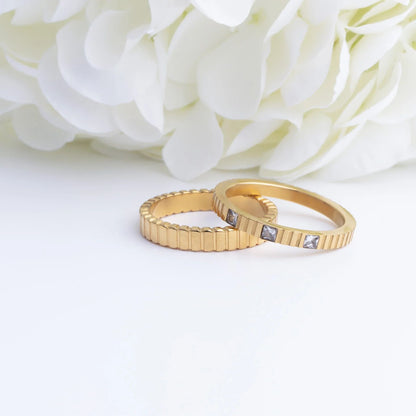 18K Gold PVD Stainless Steel Fluted Stacking Ring