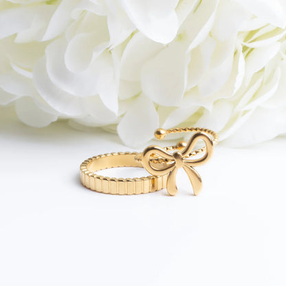 18K Gold PVD Stainless Steel Fluted Stacking Ring