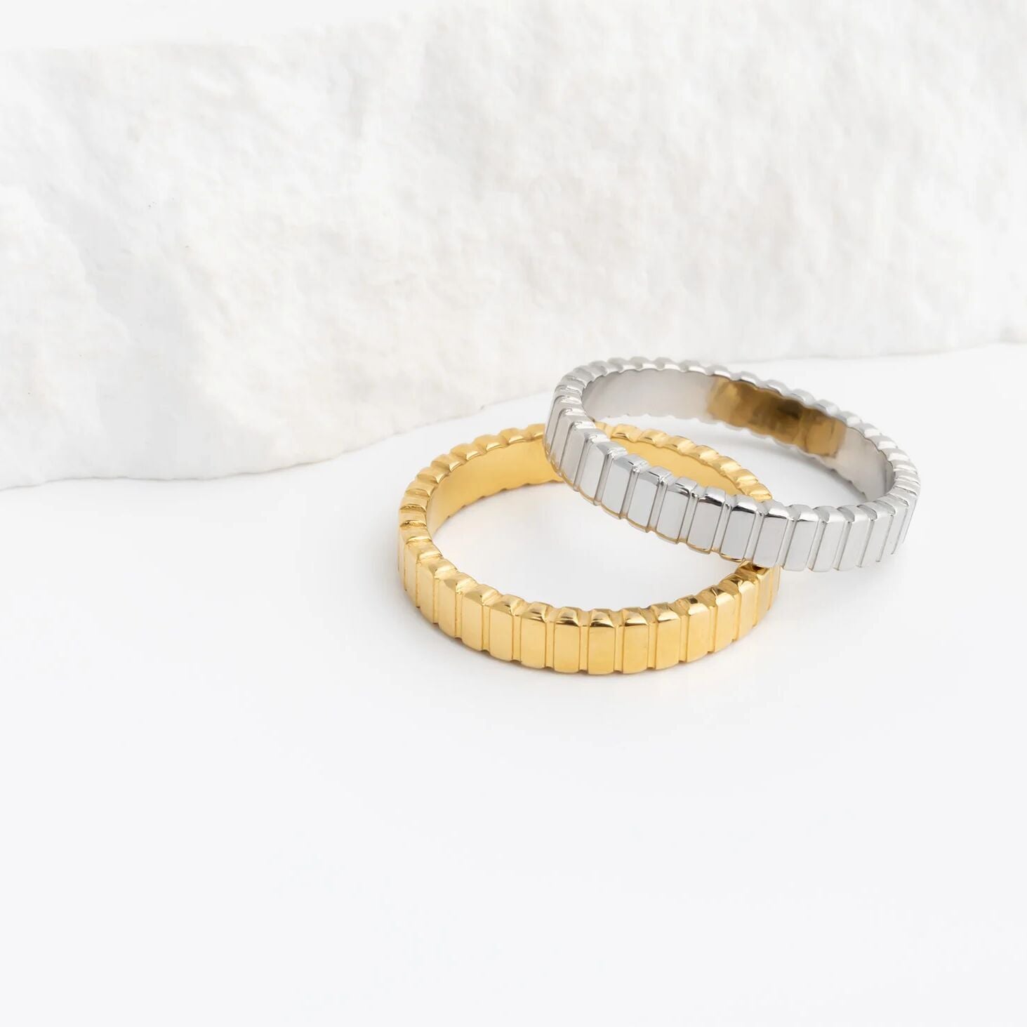 18K Gold PVD Stainless Steel Fluted Stacking Ring