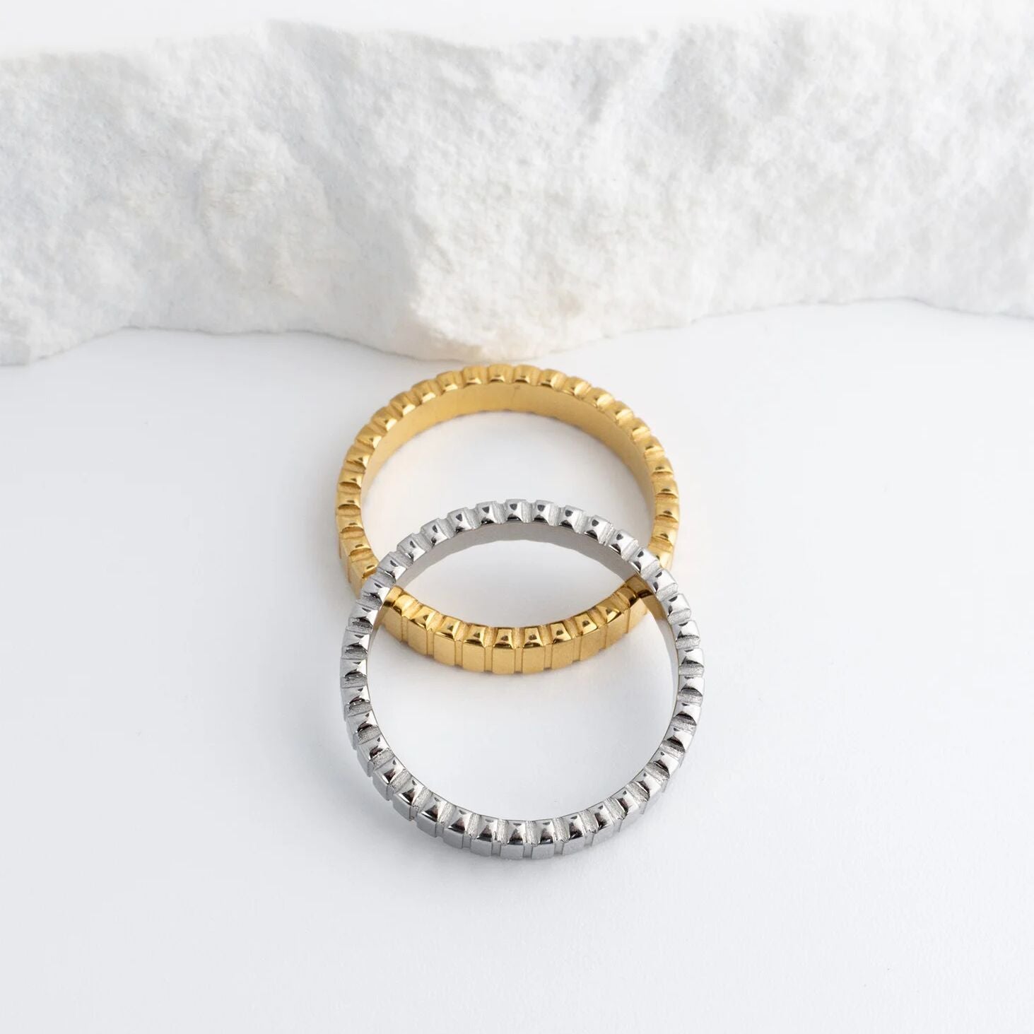 18K Gold PVD Stainless Steel Fluted Stacking Ring