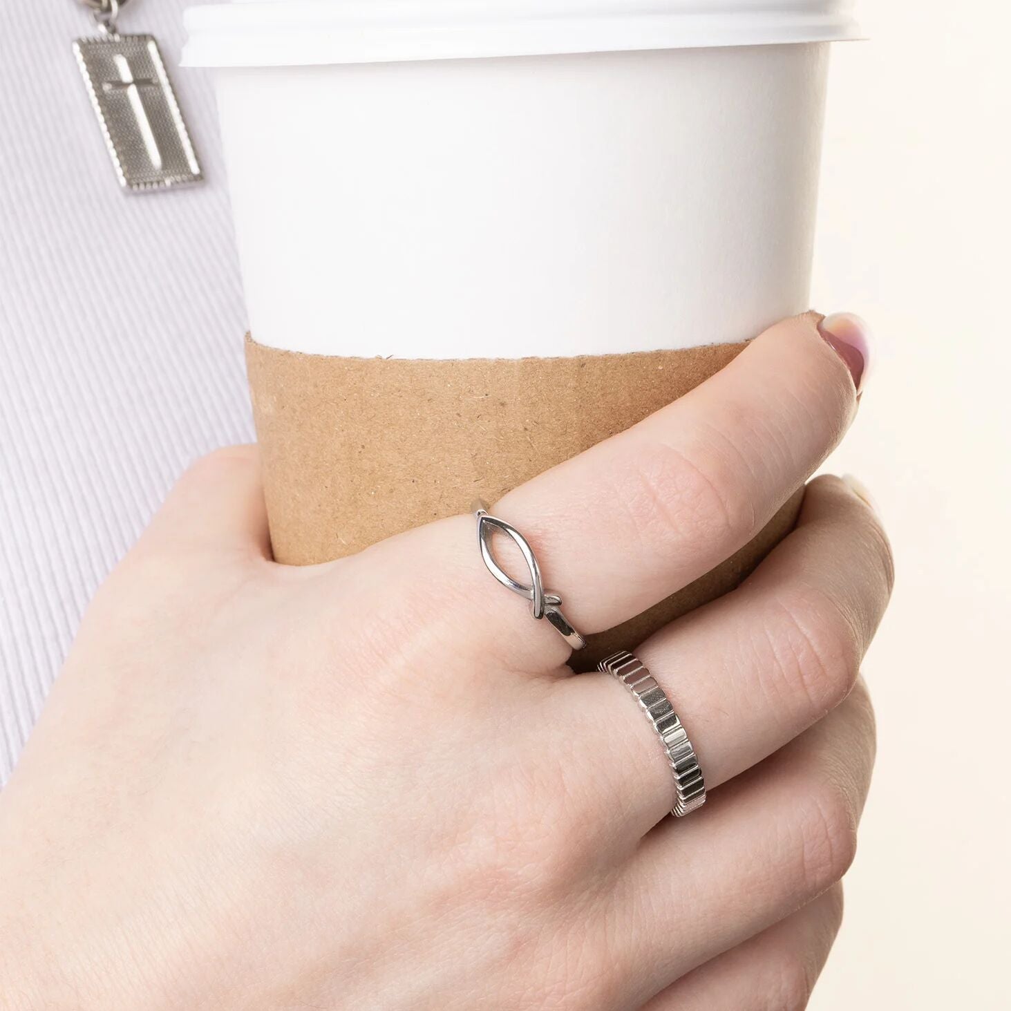 18K Gold PVD Stainless Steel Fluted Stacking Ring