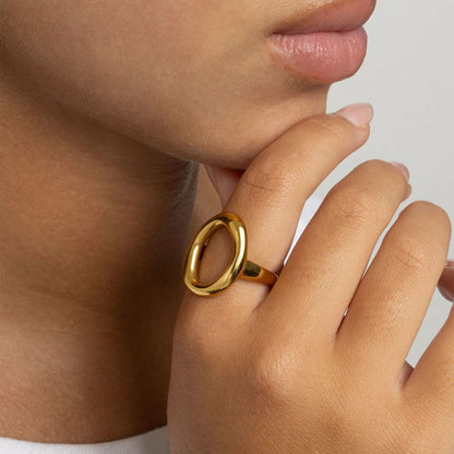 18K Gold PVD Stainless Steel Oval Motif Ring