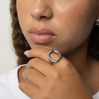 18K Gold PVD Stainless Steel Oval Motif Ring