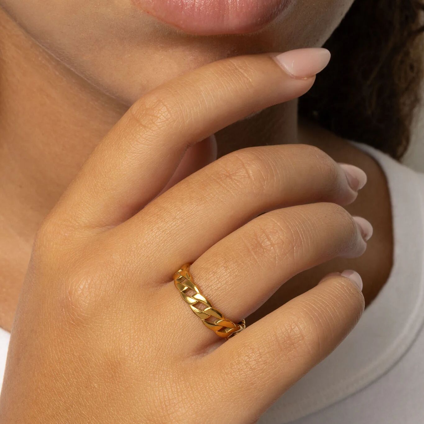 18K Gold PVD Stainless Steel Curb Chain Stacking Ring