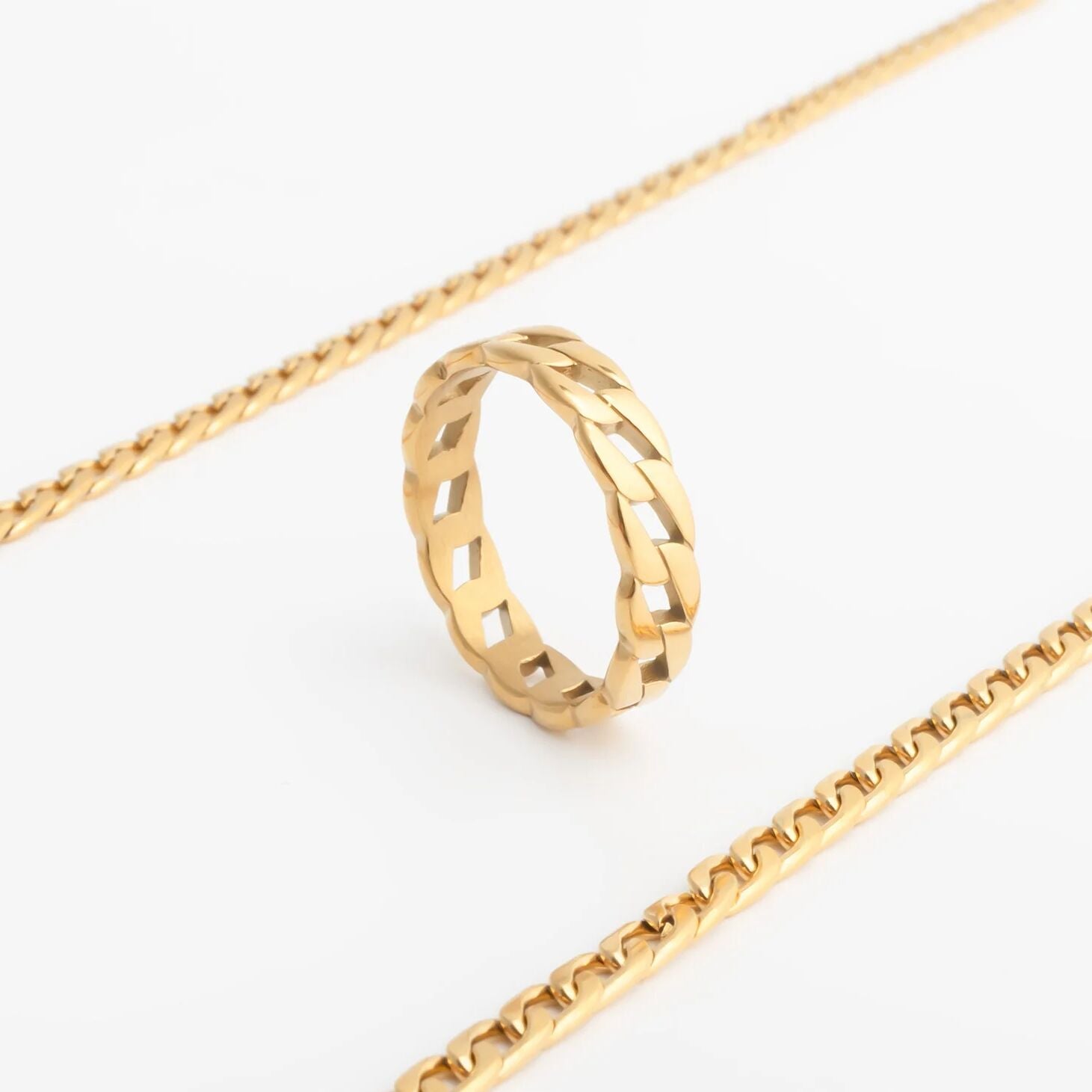 18K Gold PVD Stainless Steel Curb Chain Stacking Ring