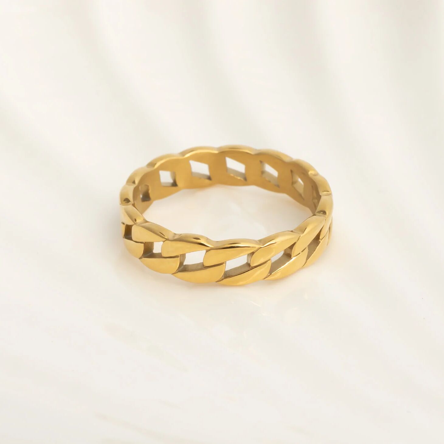 18K Gold PVD Stainless Steel Curb Chain Stacking Ring