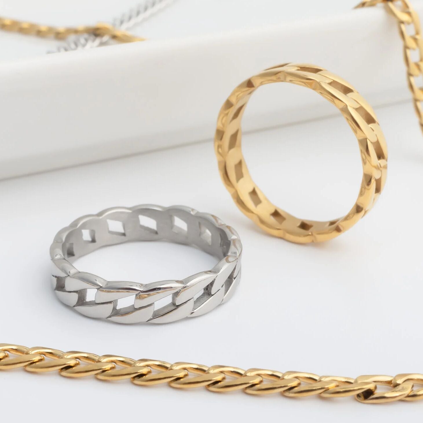 18K Gold PVD Stainless Steel Curb Chain Stacking Ring