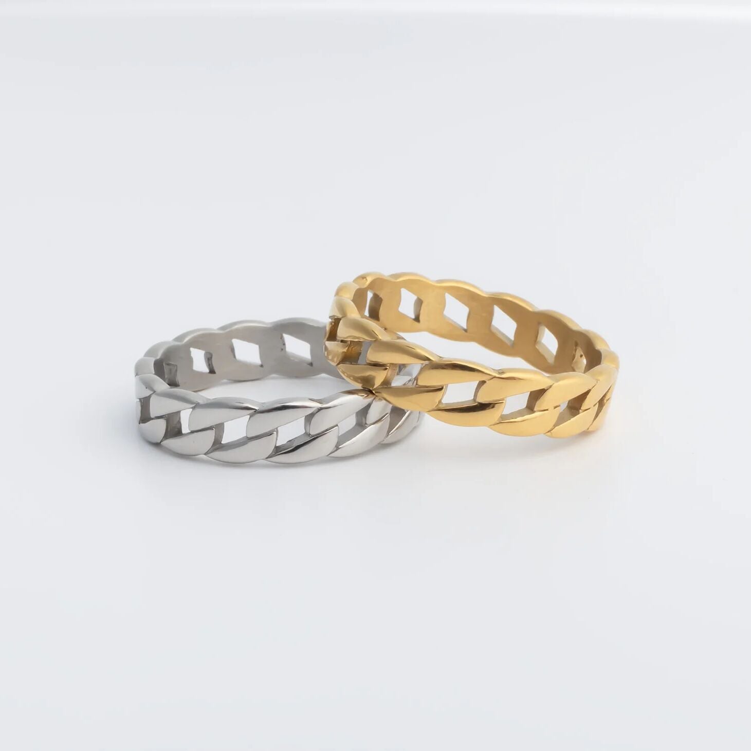18K Gold PVD Stainless Steel Curb Chain Stacking Ring