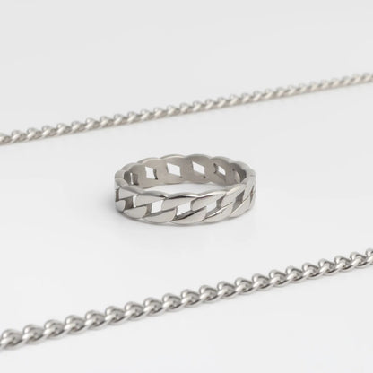 18K Gold PVD Stainless Steel Curb Chain Stacking Ring