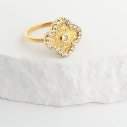 18K Gold PVD Stainless Steel Floral Motif Ring