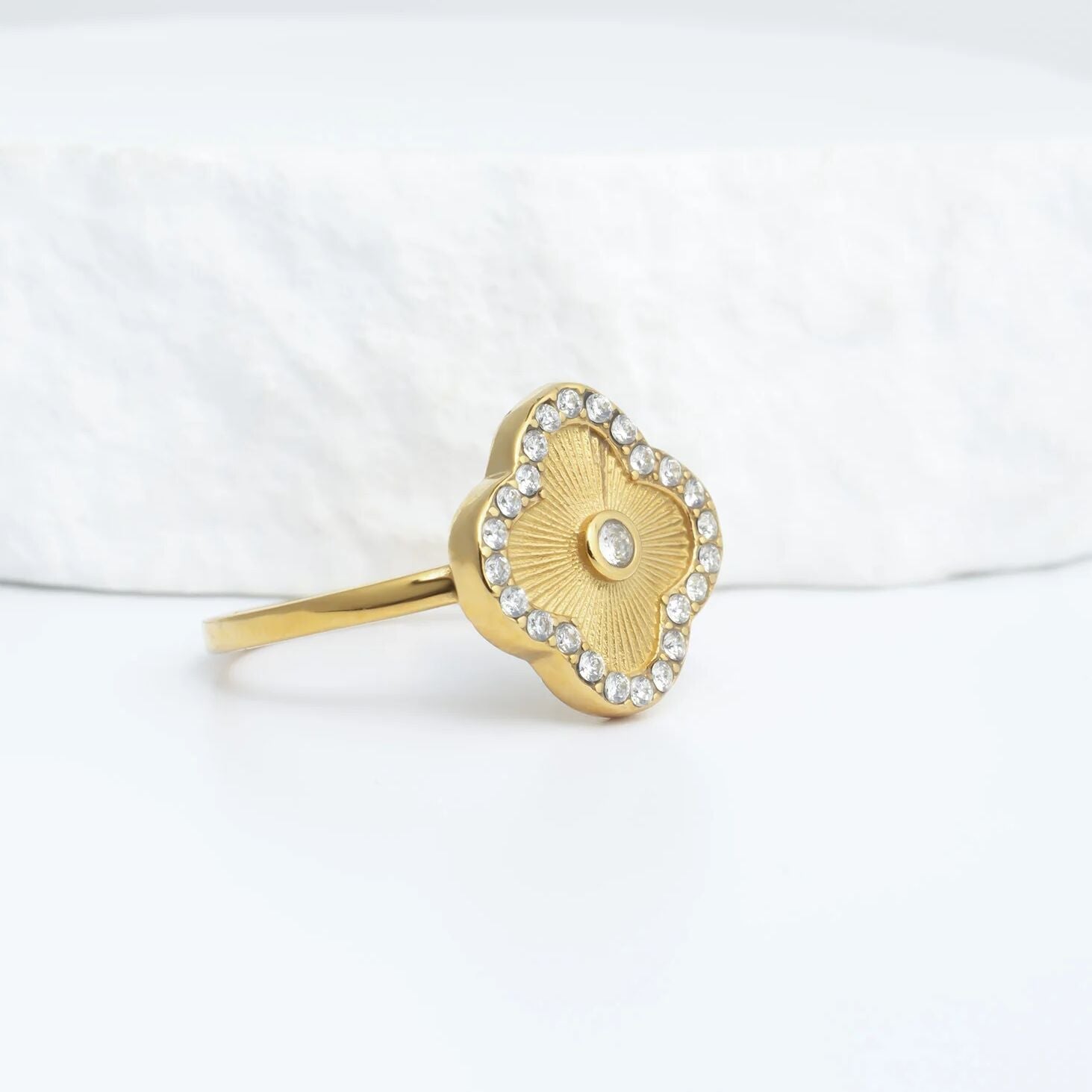 18K Gold PVD Stainless Steel Floral Motif Ring