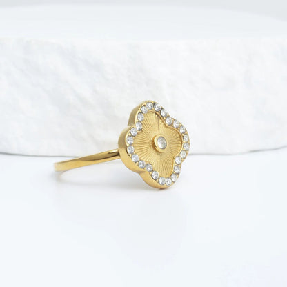 18K Gold PVD Stainless Steel Floral Motif Ring