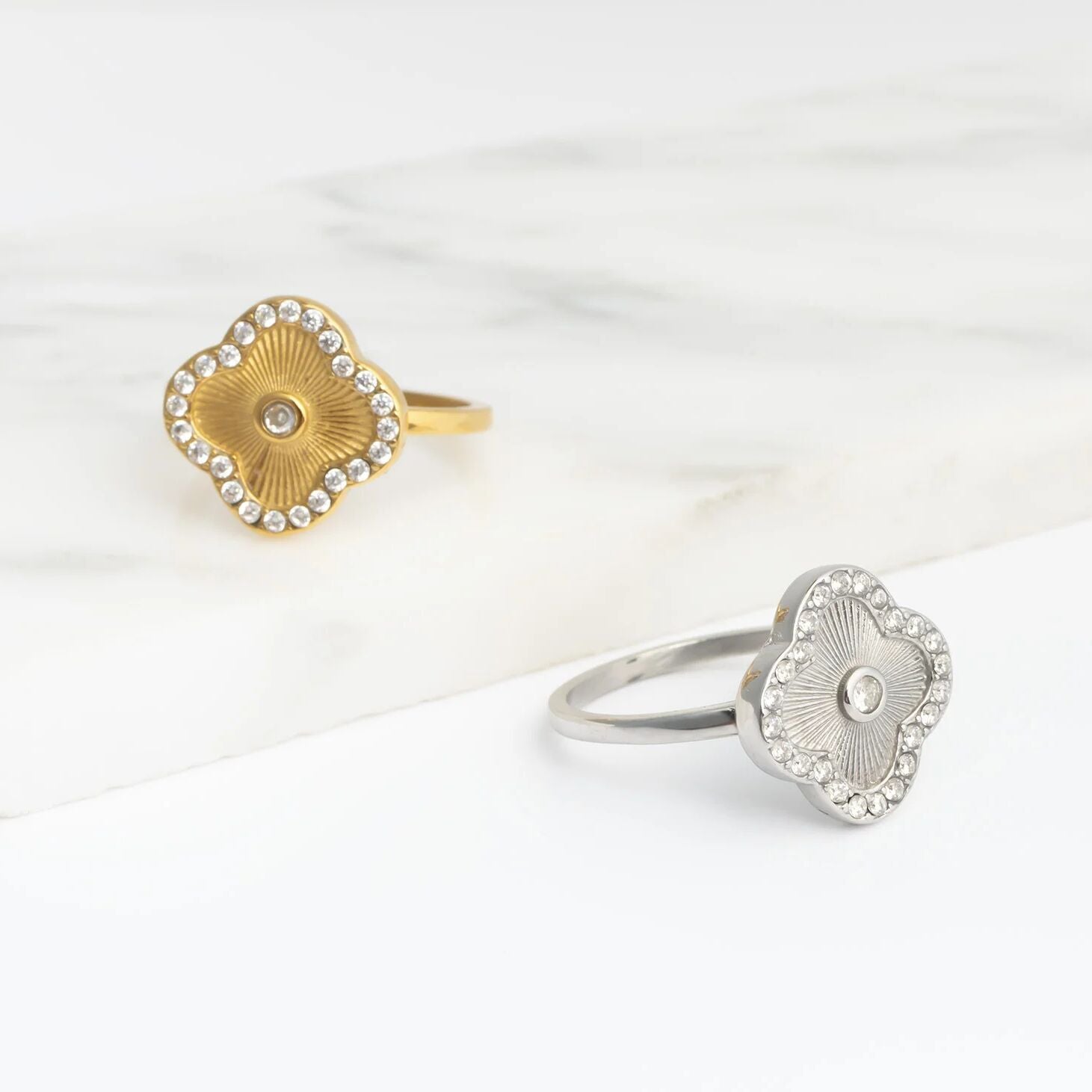 18K Gold PVD Stainless Steel Floral Motif Ring