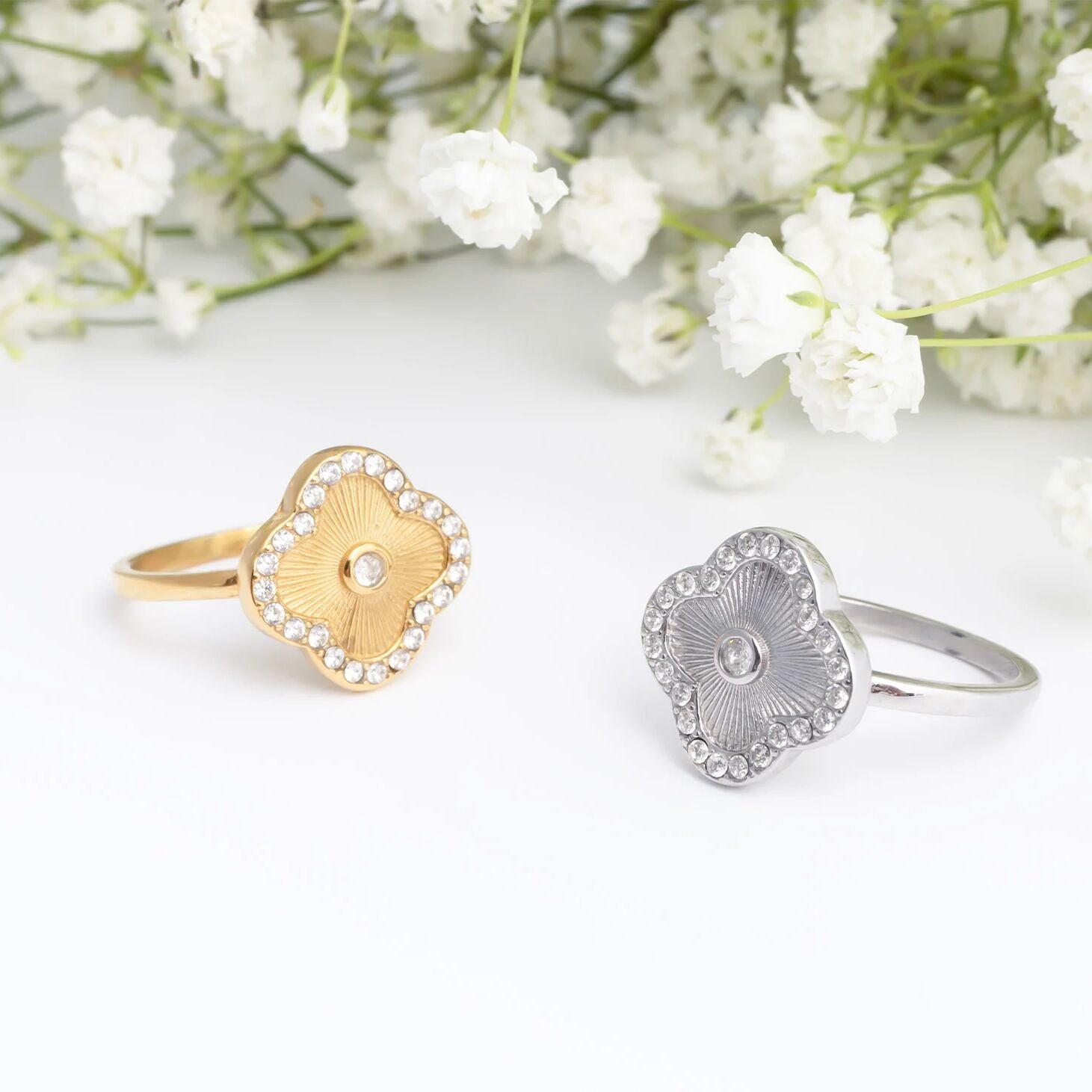 18K Gold PVD Stainless Steel Floral Motif Ring