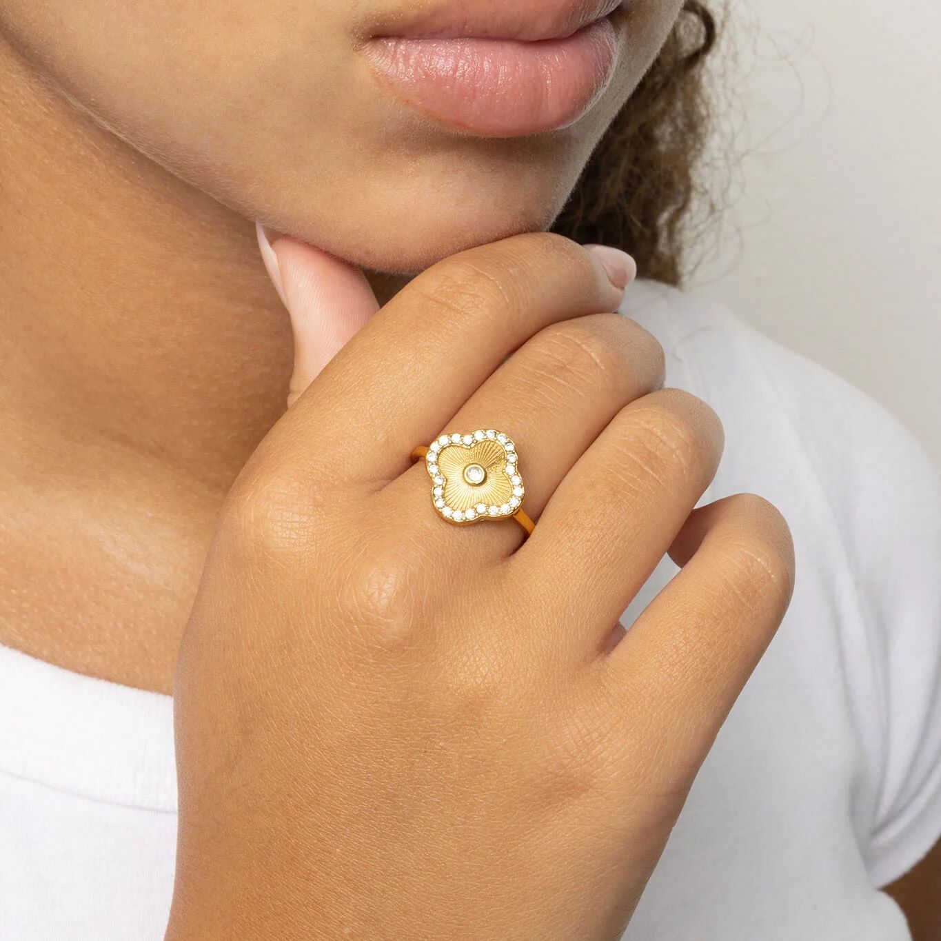 18K Gold PVD Stainless Steel Floral Motif Ring