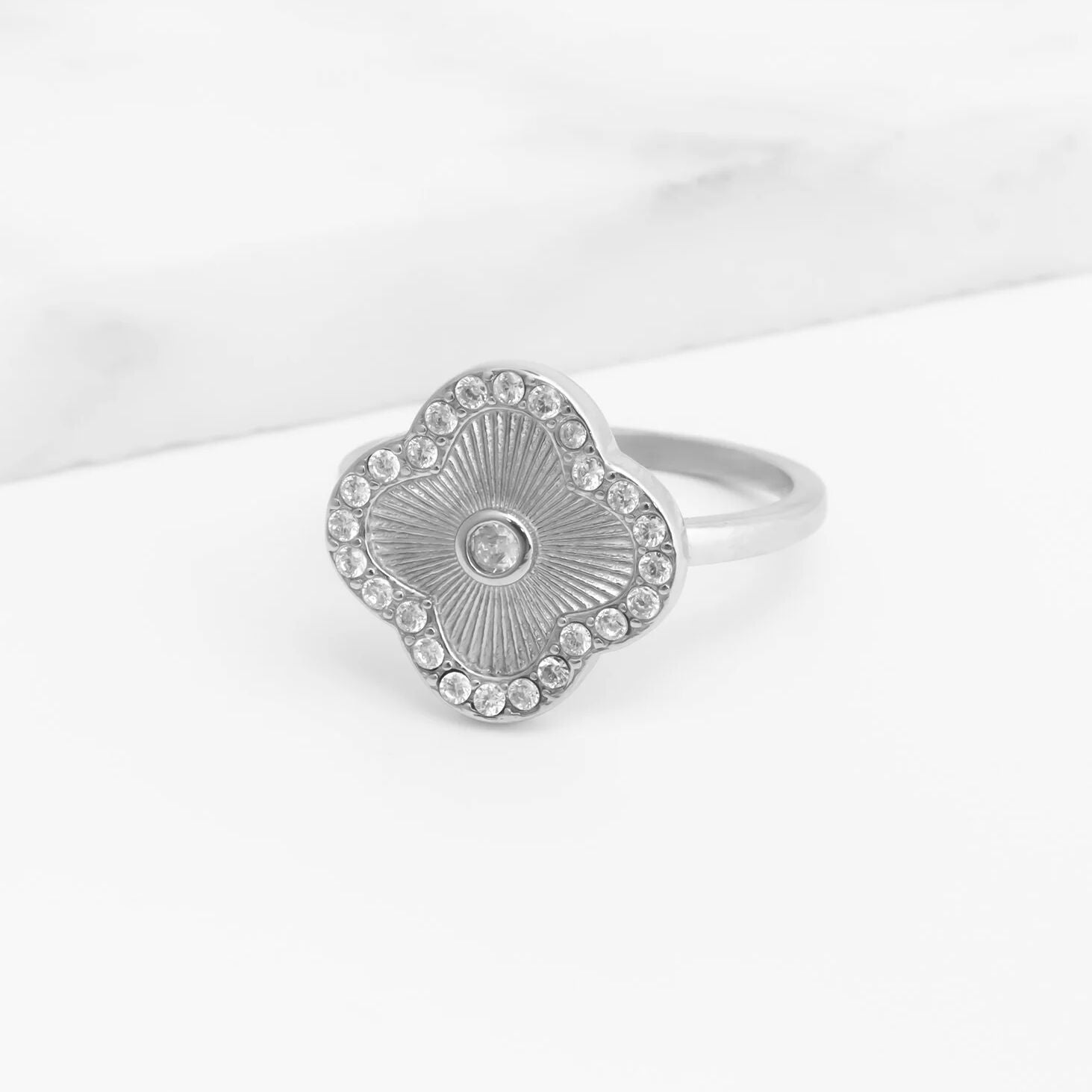 18K Gold PVD Stainless Steel Floral Motif Ring