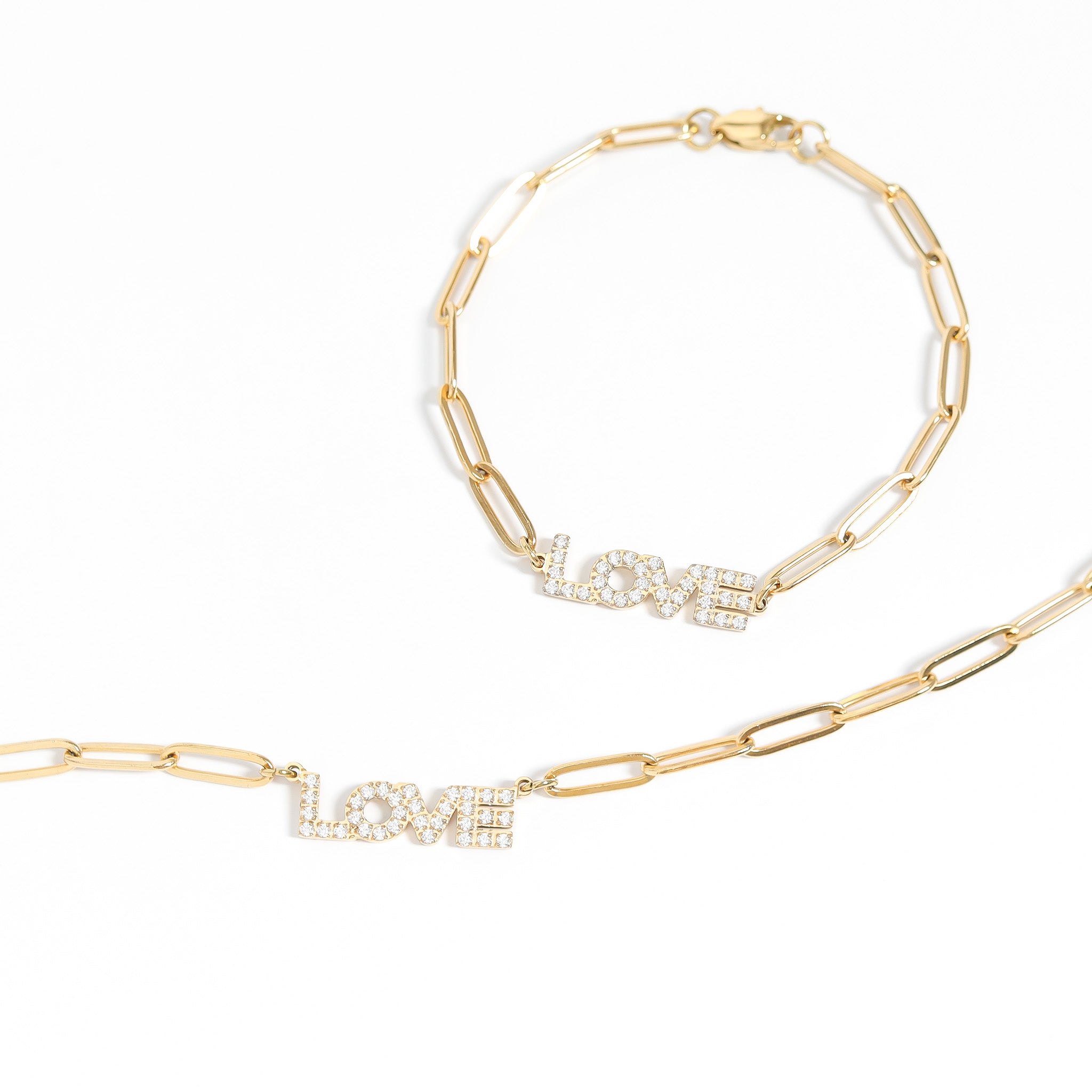 18K Gold PVD Stainless Steel Stone "Love" Paperclip Chain Necklace