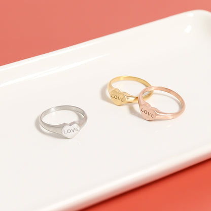 18K Gold PVD Stainless Steel Love Heart Signet Ring