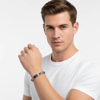 Stainless Steel Magnetic and Germanium Bracelet with Black Stones