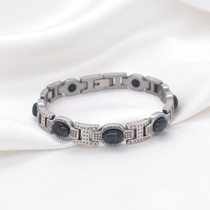 Stainless Steel Magnetic and Germanium Bracelet with Black Stones