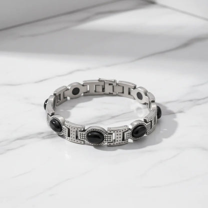 Stainless Steel Magnetic and Germanium Bracelet with Black Stones