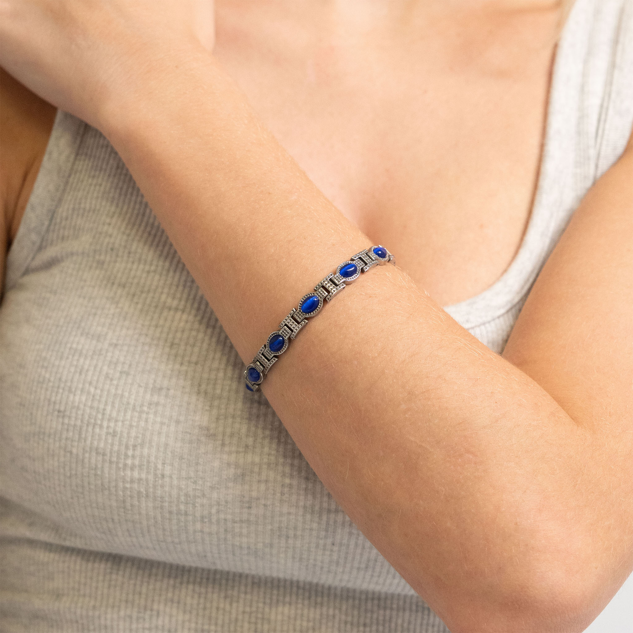 Stainless Steel Blue Stone Magnetic Bracelet