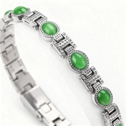 Stainless Steel Magnetic Bracelets With Green Stone & Germanium