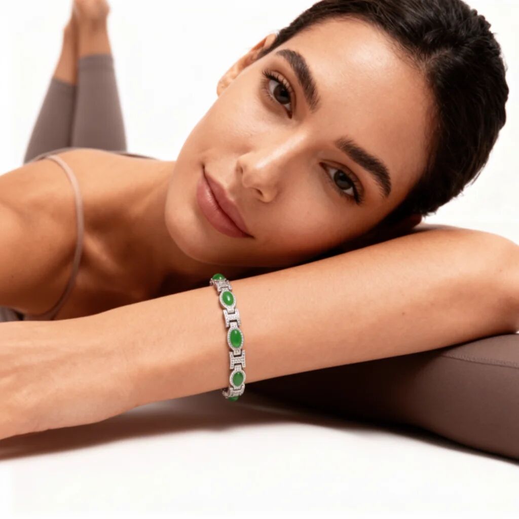 Stainless Steel Magnetic Bracelets With Green Stone & Germanium