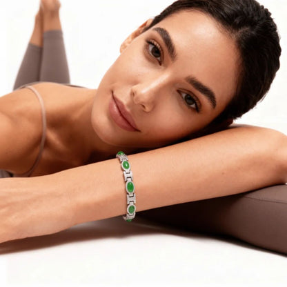 Stainless Steel Magnetic Bracelets With Green Stone & Germanium