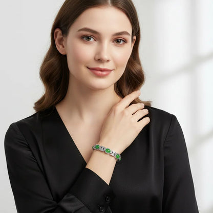 Stainless Steel Magnetic Bracelets With Green Stone & Germanium