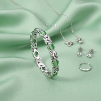 Stainless Steel Magnetic Bracelets With Green Stone & Germanium