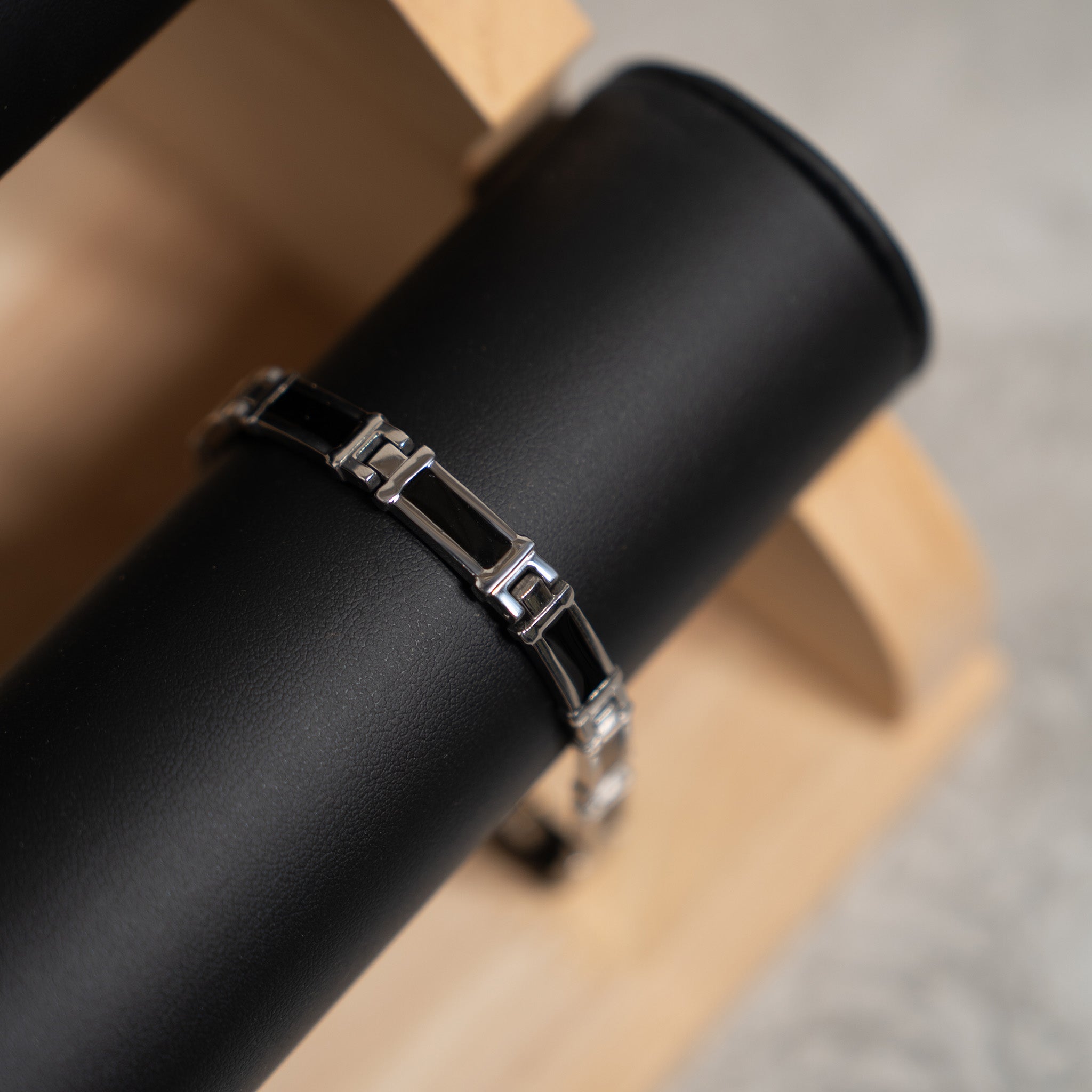 Stainless Steel Black Enamel Magnetic Bracelet