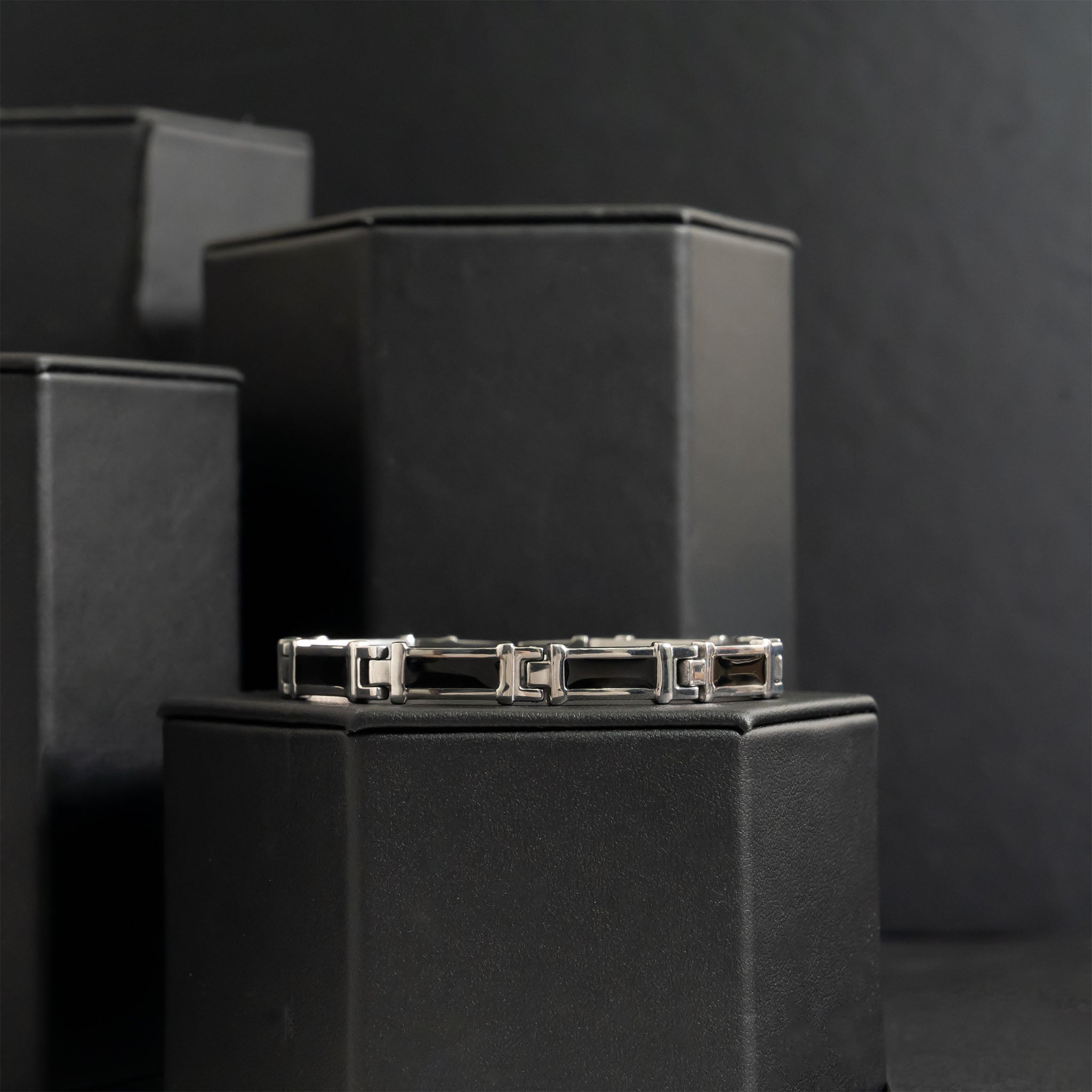 Stainless Steel Black Enamel Magnetic Bracelet
