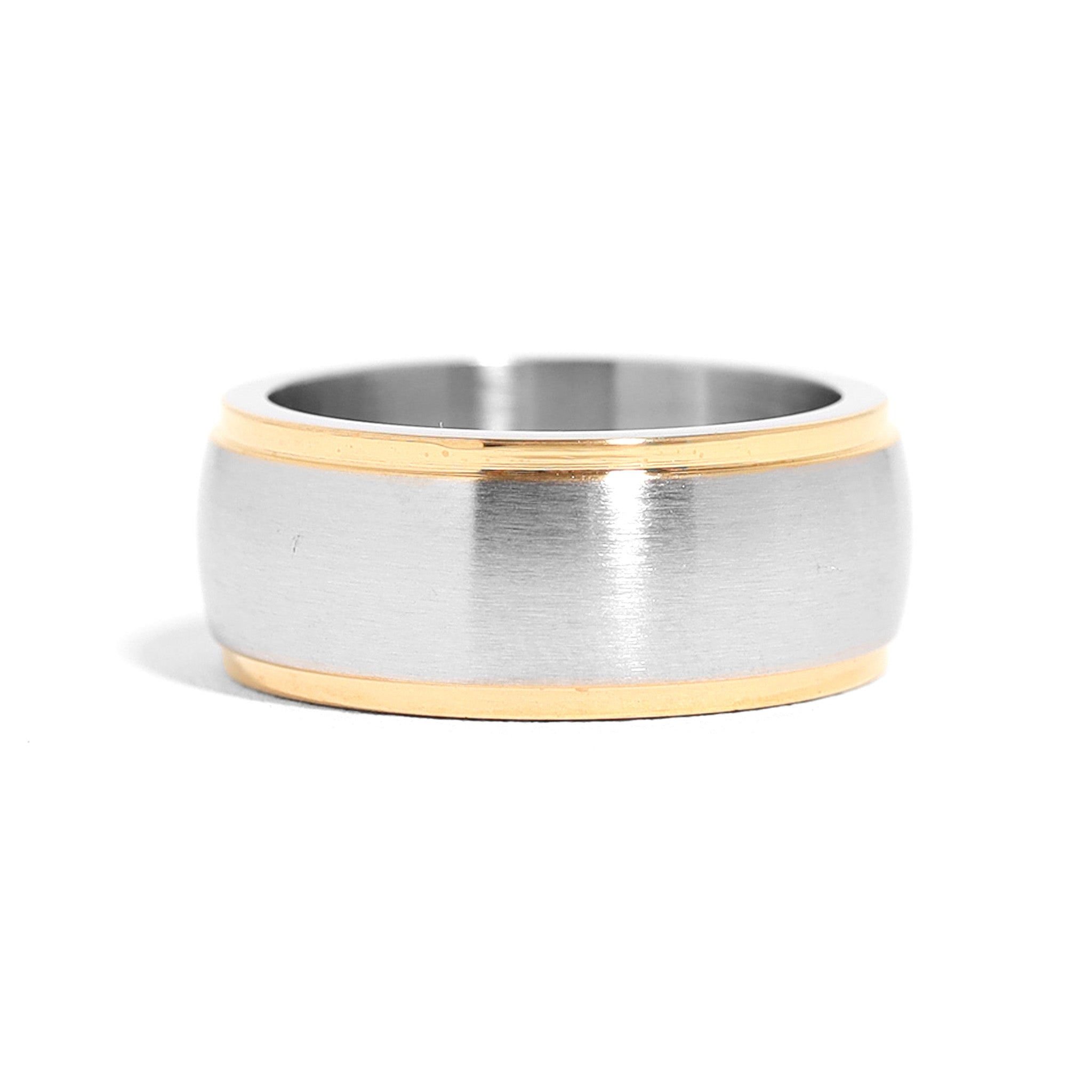Stainless Steel Brushed Center Gold Trim Magnetic Ring