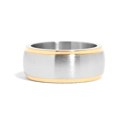 Stainless Steel Brushed Center Gold Trim Magnetic Ring