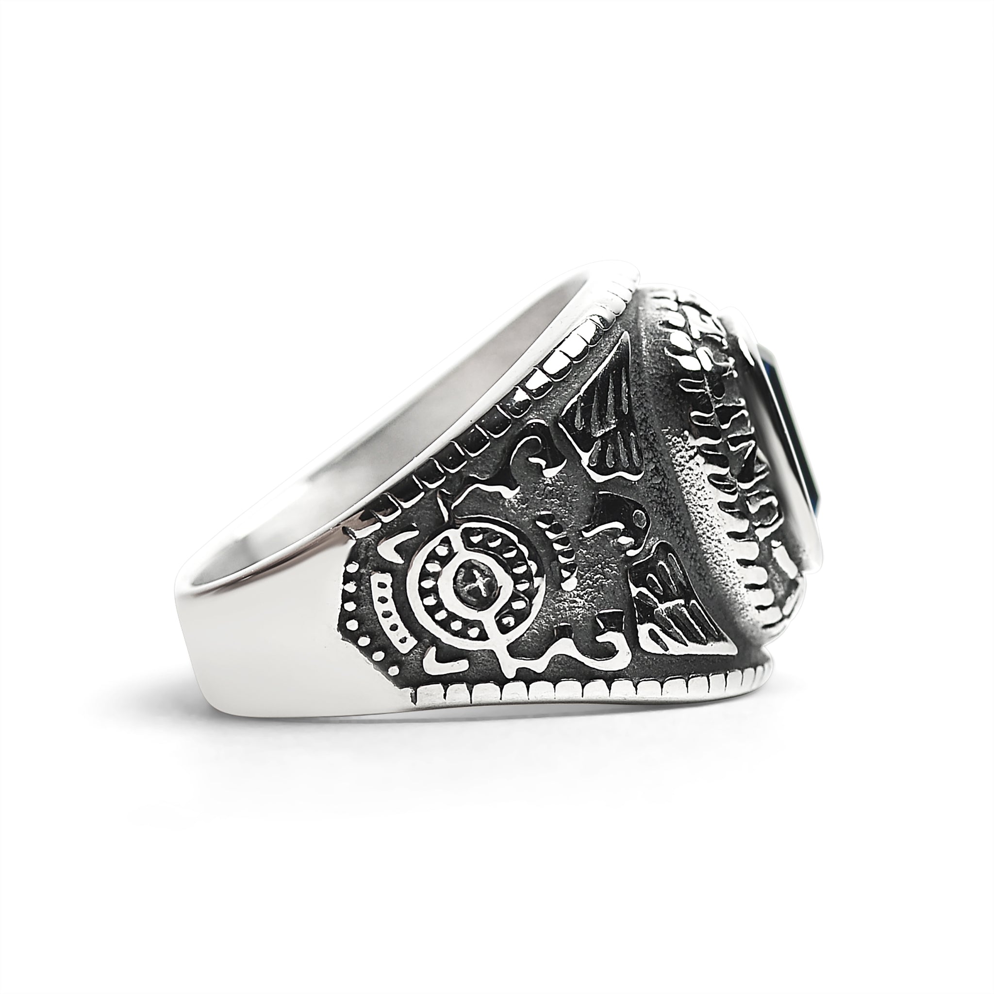 Stainless Steel United States Navy Military Men's Ring with Blue Stone