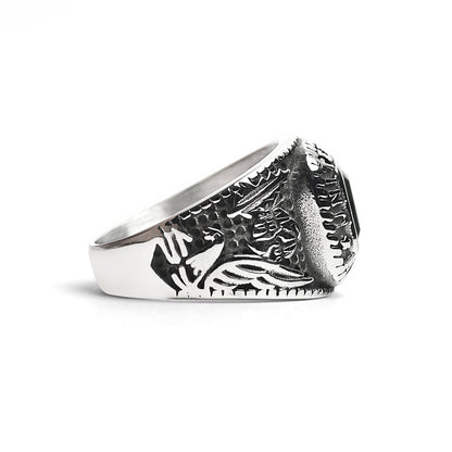 Stainless Steel United States Army Military Men's Ring with Black Stone