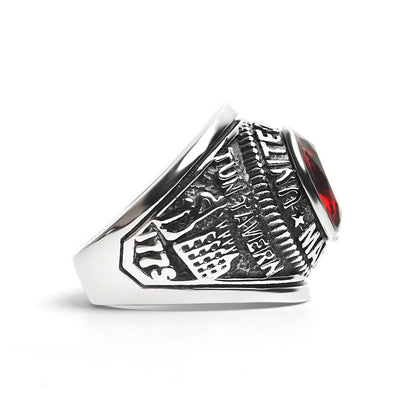 Stainless Steel United States Marine Corp Military Men's Ring with Red Stone